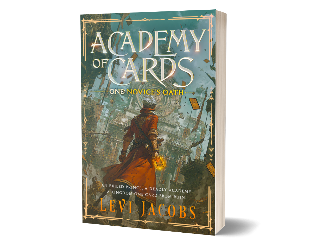 Book titled 'Academy of Cards' by Levi Jacobs on a white background
