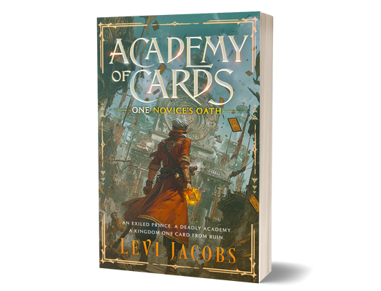Book titled 'Academy of Cards' by Levi Jacobs on a white background